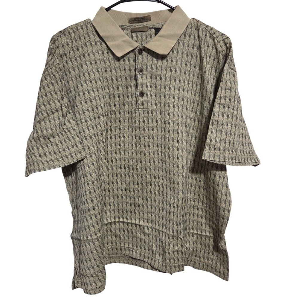 Axist Geometric Polo Shirt Mens Size Large Beige 60s Double Mercerized Cotton